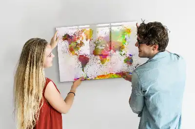 Lavagna magnetica per disegnare con stampa mappa del mondo ad acquerello
