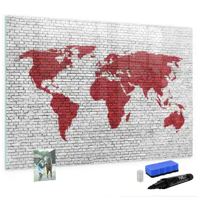 Lavagna magnetica per disegnare motivo mappa del mondo su muro di mattoni