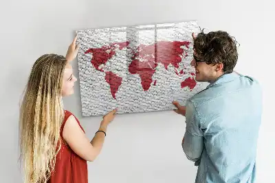 Lavagna magnetica per disegnare motivo mappa del mondo su muro di mattoni