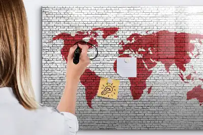 Lavagna magnetica per disegnare motivo mappa del mondo su muro di mattoni