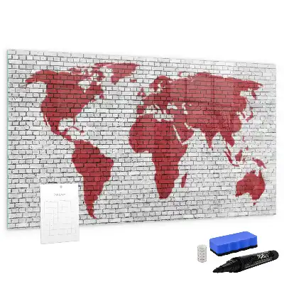Lavagna magnetica per disegnare motivo mappa del mondo su muro di mattoni