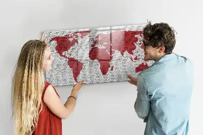 Lavagna magnetica per disegnare motivo mappa del mondo su muro di mattoni