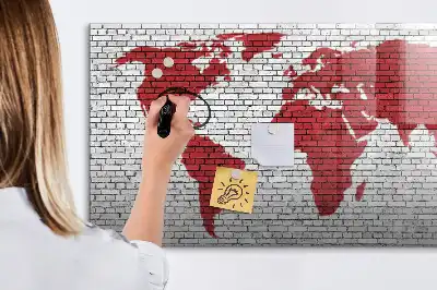 Lavagna magnetica per disegnare motivo mappa del mondo su muro di mattoni