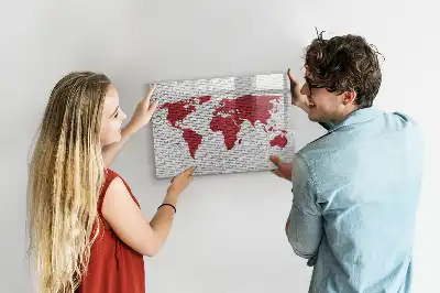 Lavagna magnetica per disegnare motivo mappa del mondo su muro di mattoni