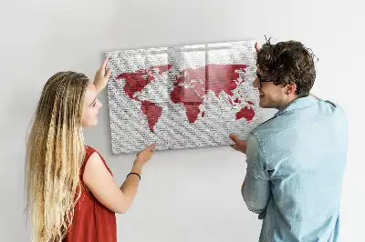 Lavagna magnetica per disegnare motivo mappa del mondo su muro di mattoni