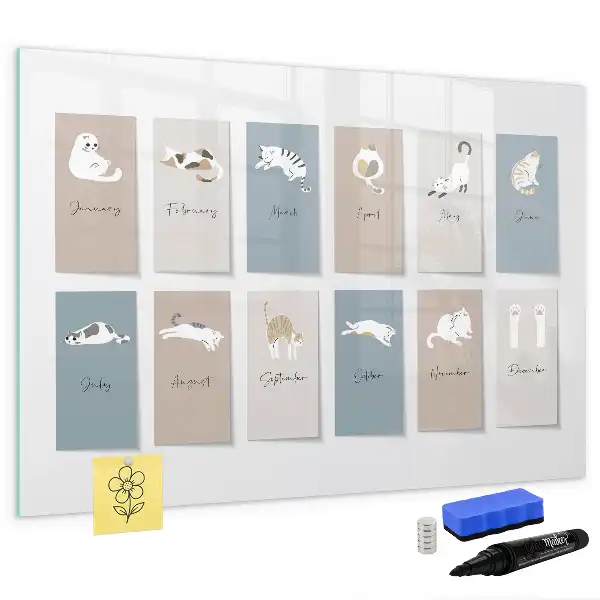 Lavagna magnetica per disegnare con calendario a tema gatti