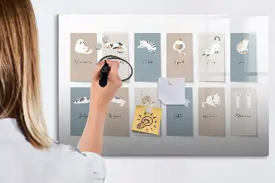 Lavagna magnetica per disegnare con calendario a tema gatti