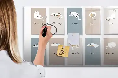 Lavagna magnetica per disegnare con calendario a tema gatti