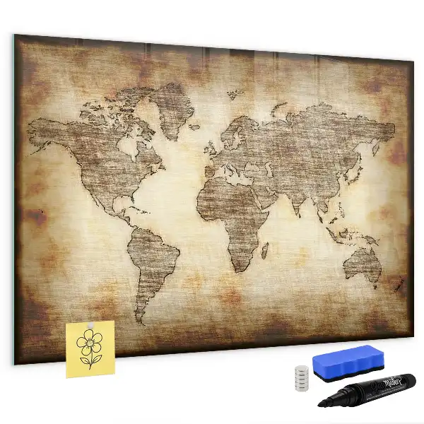 Lavagna magnetica con design a vecchia mappa del mondo per disegnare