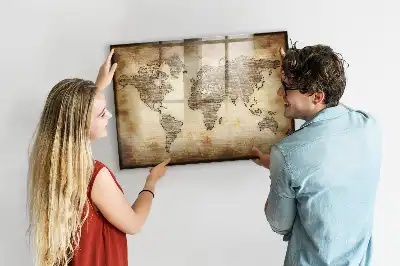 Lavagna magnetica con design a vecchia mappa del mondo per disegnare