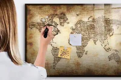 Lavagna magnetica con design a vecchia mappa del mondo per disegnare