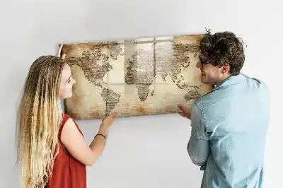 Lavagna magnetica con design a vecchia mappa del mondo per disegnare