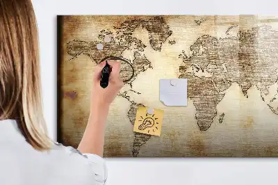 Lavagna magnetica con design a vecchia mappa del mondo per disegnare