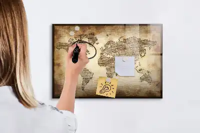 Lavagna magnetica con design a vecchia mappa del mondo per disegnare