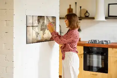 Lavagna magnetica con design a vecchia mappa del mondo per disegnare