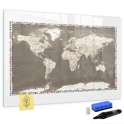 Lavagna magnetica mappa del mondo di colore marrone