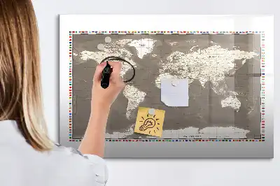 Lavagna magnetica mappa del mondo di colore marrone