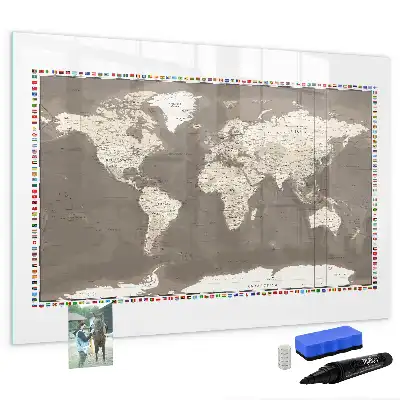 Lavagna magnetica mappa del mondo di colore marrone