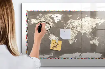 Lavagna magnetica mappa del mondo di colore marrone