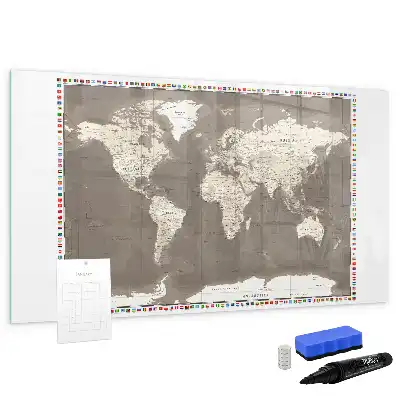 Lavagna magnetica mappa del mondo di colore marrone