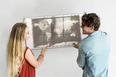 Lavagna magnetica mappa del mondo di colore marrone