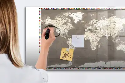 Lavagna magnetica mappa del mondo di colore marrone