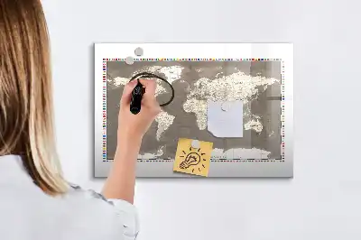 Lavagna magnetica mappa del mondo di colore marrone