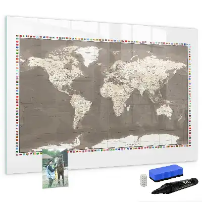 Lavagna magnetica mappa del mondo di colore marrone