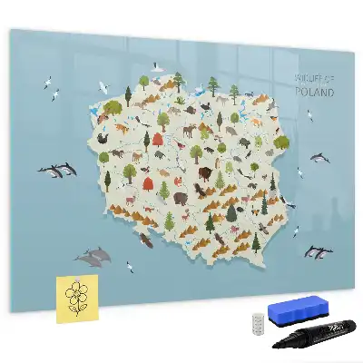 Lavagna magnetica per bambini con mappa illustrata degli animali della Polonia