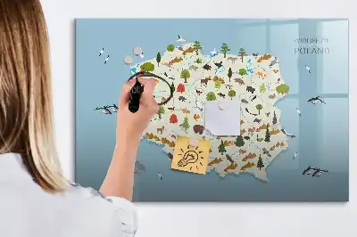 Lavagna magnetica per bambini con mappa illustrata degli animali della Polonia