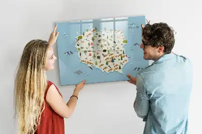 Lavagna magnetica per bambini con mappa illustrata degli animali della Polonia