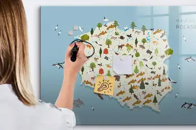 Lavagna magnetica per bambini con mappa illustrata degli animali della Polonia