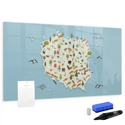 Lavagna magnetica per bambini con mappa illustrata degli animali della Polonia