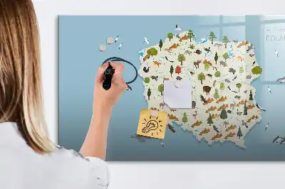 Lavagna magnetica per bambini con mappa illustrata degli animali della Polonia
