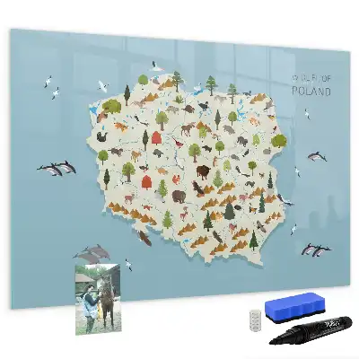 Lavagna magnetica per bambini con mappa illustrata degli animali della Polonia