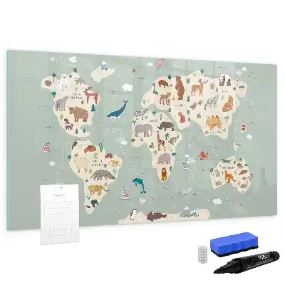 Lavagna magnetica per scrivere a forma di mappa del mondo con animali