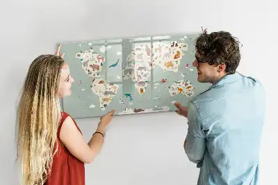 Lavagna magnetica per scrivere a forma di mappa del mondo con animali