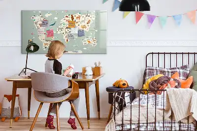Lavagna magnetica per scrivere a forma di mappa del mondo con animali