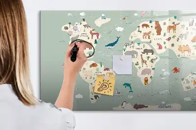 Lavagna magnetica per scrivere a forma di mappa del mondo con animali