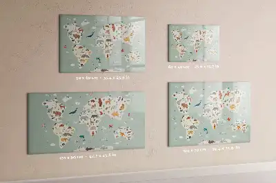 Lavagna magnetica per scrivere a forma di mappa del mondo con animali