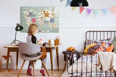Lavagna magnetica per scrivere a forma di mappa del mondo con animali