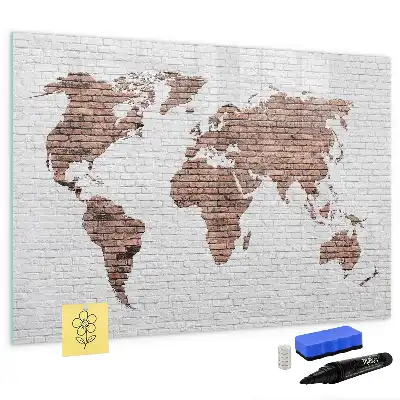 Lavagna magnetica da parete mappa del mondo su mattoni