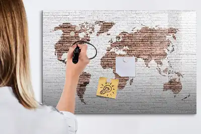 Lavagna magnetica da parete mappa del mondo su mattoni