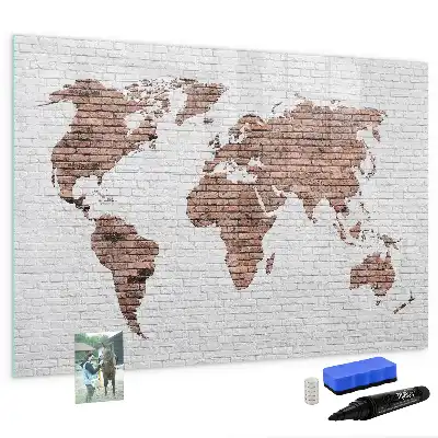 Lavagna magnetica da parete mappa del mondo su mattoni