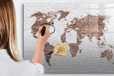 Lavagna magnetica da parete mappa del mondo su mattoni