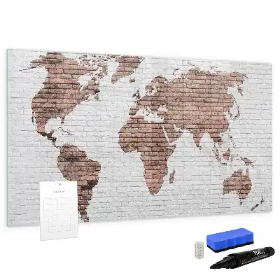 Lavagna magnetica da parete mappa del mondo su mattoni