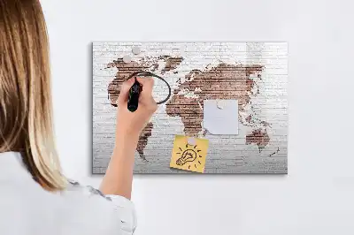 Lavagna magnetica da parete mappa del mondo su mattoni