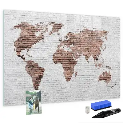 Lavagna magnetica da parete mappa del mondo su mattoni