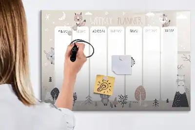 Lavagna magnetica per disegnare con motivo animali e pianificatore settimanale