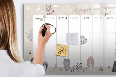Lavagna magnetica per disegnare con motivo animali e pianificatore settimanale